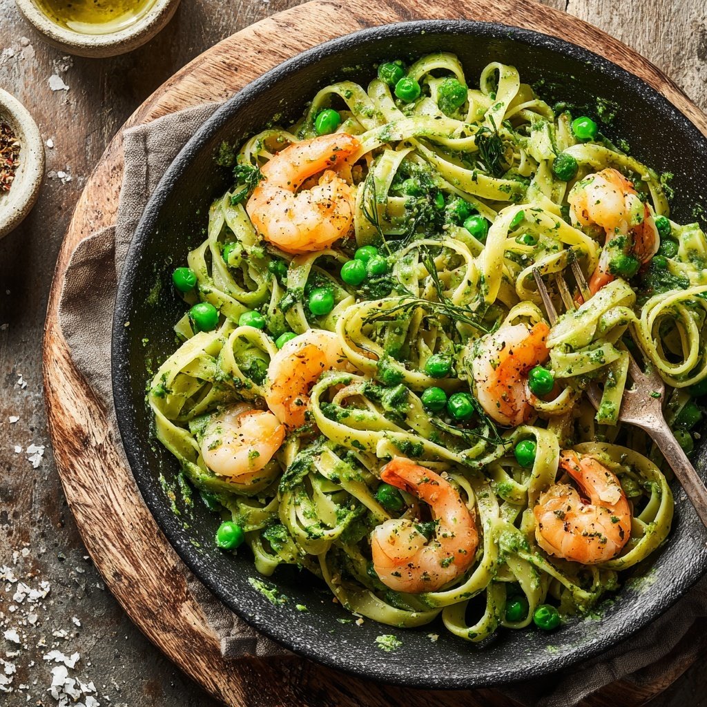 Shrimp, Peas, and Fettuccine